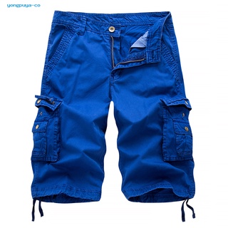 ygy_ casual hombres color sólido verano multi-bolsillos cargo pantalones cortos sueltos quinto pantalones (3)