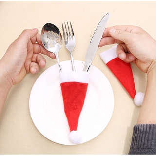 Mini sombrero de navidad/soporte de vajilla/bolsa/cartera de navidad pequeño sombrero/juego de servicio de cena cubierta de bolsillo decoración del hogar