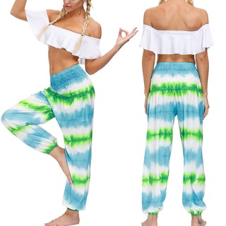 maxin mujer smocked cintura hippie yoga pantalones boho tie-dye palazzo suelto harén pantalones (4)