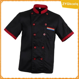 durable mujer\\\'s hombre chef chaqueta abrigo servicio de alimentos hotel cocina uniformes rayas manga corta doble botonadura chef ropa
