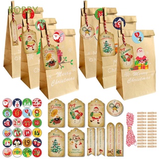 bobby 24sets números bolsas de papel kraft bolsas de embalaje de alimentos bolsas de regalo pegatinas galletas bolsa de caramelos santa claus muñeco de nieve navidad feliz navidad