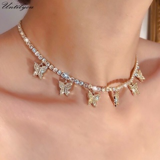 Collar De Cristal De mariposa a la moda De oro plateado cadena gargantilla para mujer joyería accesorios