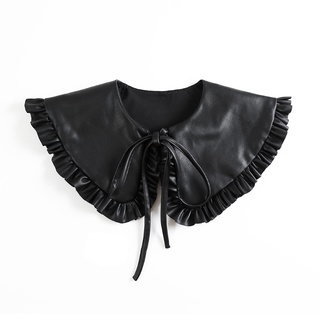 10mk mujeres de cuero sintético negro Collar falso chal estilo Vintage muñeca volantes Collar hombro envoltura decorativa Poncho