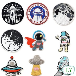 Ly mochila insignia Jeans hierro en parches ropa pegatina chaqueta para ropa luna bordado insignia parche raya espacio UFO astronauta