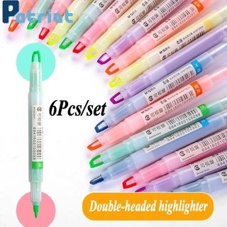 6 pzs/juego de rotuladores fluorescentes de doble cabeza/marcadores de doble punta para estudiantes/pintura/arte dibujo/dibujo/marcador/papelería
