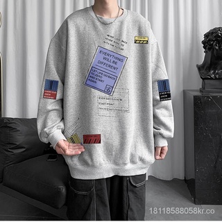 Men's Sweater Fleece Autumn and Winter Trends Korean Style Loose Student Crew Neck Jacket Long-SleevedinsHoodie with Sleeves (4)