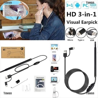 <yuwan> 3 en 1 usb limpiador de oídos endoscopio visual earpick con cámara hd limpiador de otoscopio