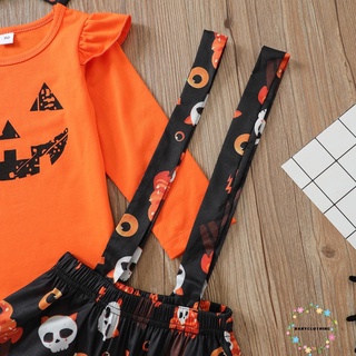 Bbcq-3pcs niño Halloween trajes, volantes de manga larga camiseta + calavera impresión tirantes falda + diadema para niñas, 1-5 años (6)