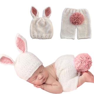 conejo rosa bebé recién nacido niñas niños ganchillo punto traje de fotografía fotografía prop sombreros trajes para 0-6 meses