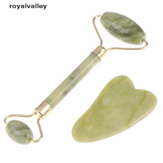 Royalvalley Roller Y Gua Sha Herramientas De Jade Natural Rascador Masajeador Con Piedras Para Cara CO