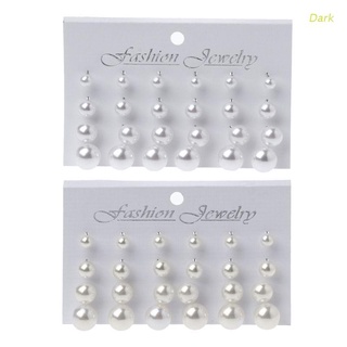 Set de aretes hipoalergénicos oscuros con perlas simuladas brillantes/12 pares/juego de joyería para mujer