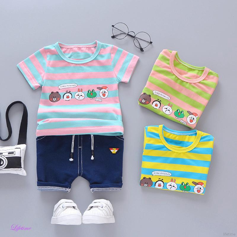 verano bebé niños niñas de manga corta trajes conjunto nuevo de dibujos animados camisetas+pantalones cortos baju