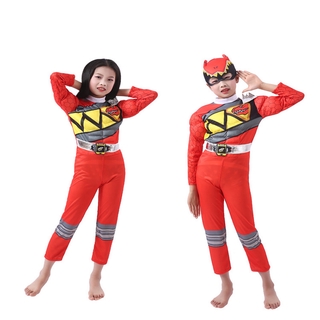 niños rojo poder dino carga niños músculo traje power rangers superhéroe juego de rol halloween juego de fiesta mono para niño (1)
