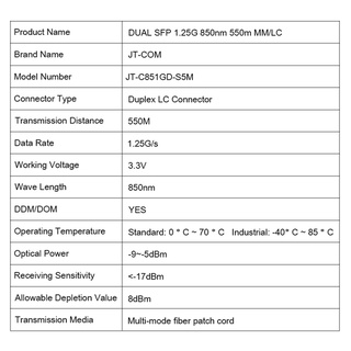 Jt-Con 1gb Mini Gbic 850nm 550m Fibra Sfp Transceptor Lle Gigabit multi-reducción Lc Ddm compatible con Interruptor Sfp Mikrotik (5)