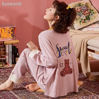 Pijamas de las mujeres s primavera y otoño de algodón de manga larga traje ins viento dulce y lindo de dibujos animados pantalones se pueden usar o
