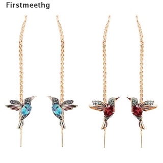 [firstmeethg] pendientes de gota larga de colibrí con colgante de borla de cristal