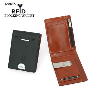 [pepik] cartera de cuero genuino slim bifold cartera rfid bloqueo titular de la tarjeta clip de dinero [pepik]
