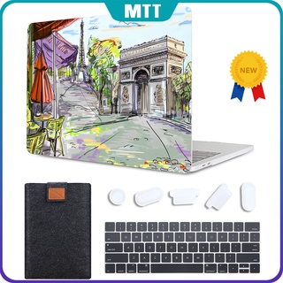 Mtt 4 en 1 paquete MacBook air 13 pulgadas caso 9 2 portátil de plástico Shell cubierta de la funda de la funda portátil bolsa (2020 2019 2018 liberación, Touch ID) con cubierta de teclado de silicona - pintura de paisaje urbano