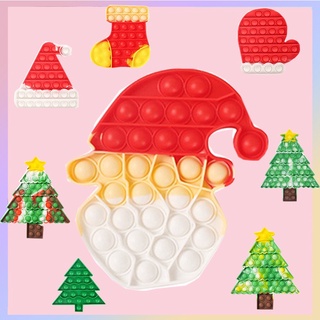 Pop Its Redondo Fidget Toy Push Bubble Aliviar Estresse Crianças Pop It Tiktok Árvore de natal e chapéu de natal AMANDASS