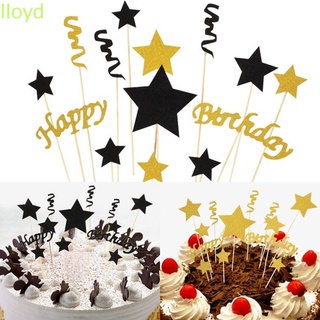 Lloyd Kids bandera de oro pastel decoración tarjeta de papel feliz cumpleaños estrellas raya negro fiesta suministros decoración de navidad tarta