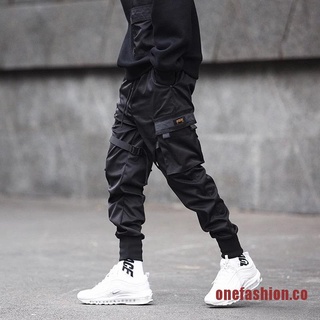 ONSHION Ribbons Harem Joggers Men Cargo Pants Streetwear Hip Hop Pockets Track Pant (5)