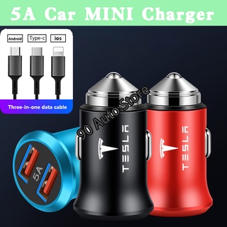 Car Emblem Badge Mobile Phone Fast Charger for Tesla ModelS P85D Roadster ModelY Auto Phone Charger USB Three-in-one Data Cable