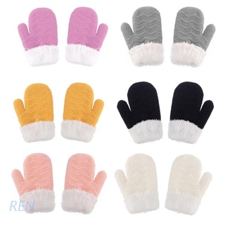 REN 1 Pair Winter Kids Knitted Mittens Toddlers Plush Warm Full Finger Gloves for Newborn Infants Baby