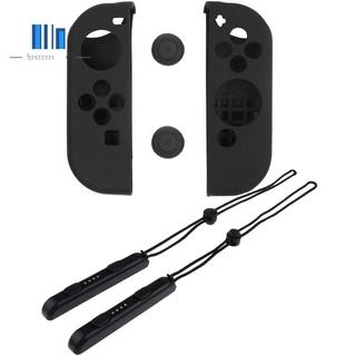 1 par de protectores de Gel Joy-Con Con tapas de agarre para pulgar (negro) y 2 piezas de pulsera portátil para Nintendo Switch (1)