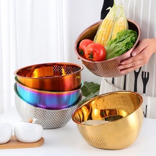 Yu - cesta de drenaje de arroz de acero inoxidable para cocina, verduras, frutas