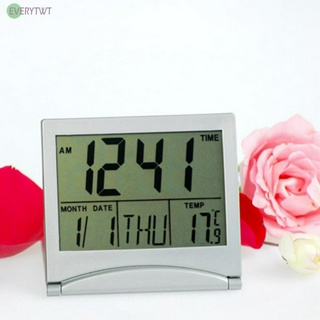 LCD Digital Plata Reloj De Pared/Mesa Con Calendario Temperatura Despertador Nuevo Y Alta Calidad (9)
