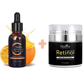 MABOX 2.5 % Retinol Blanqueamiento Crema Facial + Vitamina C Anti Envejecimiento Hidratante Suero