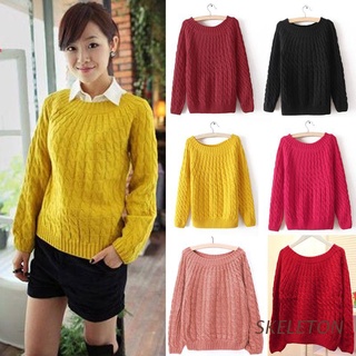 SKELETON Women Casual Round Neck Long Sleeve Knitted Sweater Loose Knitwear Pullover Tops