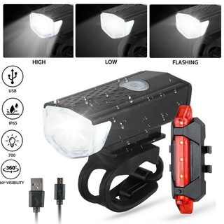 [ciclismo] luz de bicicleta recargable por USB con luz trasera de bicicleta juego de luz delantera de 300 lm impermeable LED luz (1)