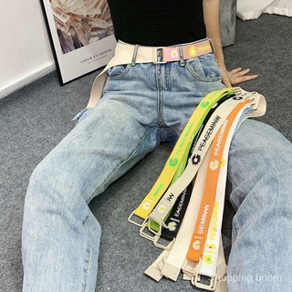 Marca de moda pequeña margarita girasol pantalones cinturón de doble Color Patchwork lona tejido cinturón estudiante todo-partido Jeans cinturón femenino