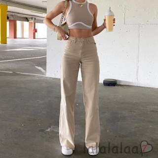 LAA7-Mujer Ancho Pierna Llamarada Jeans , Cintura Alta Color Sólido Suelto Denim Con Bolsillos