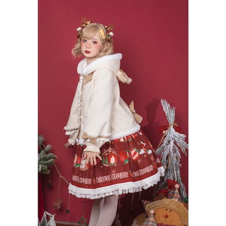 Listo Stock _ Original Genuino Lolita Dulce Navidad Cornamentas Cepillado Engrosado Capa Con Capucha Pequeña Chaqueta Otoño Invierno C (8)