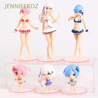 Jenniferdz Q versión adornos de muñeca PVC re:vida en un mundo diferente de cero Rem figura modelo miniaturas Anime coleccionable modelo traje de baño muñeca juguetes Rem Ram figuras de juguete figuras
