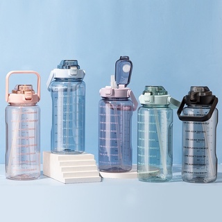Oferta especial 2000ml recordatorio botella de agua vaso con escala de paja botella grande 2 litros 2 litros botella de gimnasio deporte libre de BPA~~DJ1MY