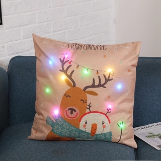 Colorida luz LED de navidad funda de almohada/plantas de dibujos animados de Santa Claus impresión de cojín de la funda de cojín de hogar sofá luminoso decorativo (4)