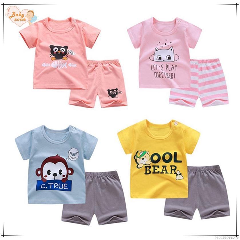 verano bebé niños niñas conjuntos de manga corta de dibujos animados impresión tops+pantalones cortos casual conjunto