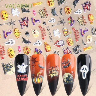 VACARRO Girls Halloween Nail Sticker Flower DIY Nail Decals 5D Carved Nail Sticker Women Three-dimensional Self-Adhesive Manicure Accessories Skull Nail Art Decorations