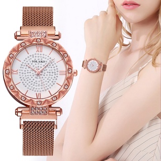 SLEEK [reloj De mujer]-HXT YOLAKO elegante calendario minimalista de acero inoxidable correa de malla señoras reloj de cuarzo