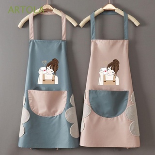 ARTOLA 1Pcs Apron Wreath Baking Accessories Kitchen Supplies Wipeable Cooking Oil-Proof With Pocket Cartoon Nail Shop Household Cleaning Tools/Multicolor