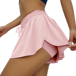 Ll5-mujer estilo Simple deportes Skort, Color sólido elástico cintura alta falda con pantalones cortos Slip incorporados, S-XXXXXL