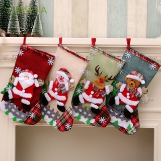 GRISETA Santa Claus Christmas Stocking Elk Home Decoration Gift Bags Candy Bags Hanging Snowman Party Supplies Snowflakes Xmas Tree Socks/Multicolor (1)