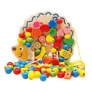 Mejores frutas verduras cordones y cuerdas cuentas juguetes con erizo tablero de madera para más de 3 años de edad niños