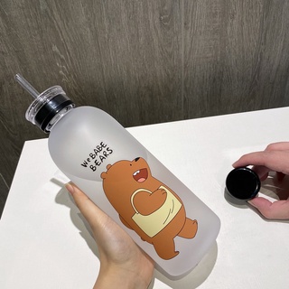 1000ml portátil transparente esmerilado botellas de agua de plástico con paja/al aire libre niños de dibujos animados oso patrón de succión botella de beber (3)
