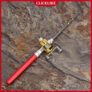 (clicklike) mini portátil bolsillo pescado pluma de aleación de aluminio caña de pescar carrete combos (9)