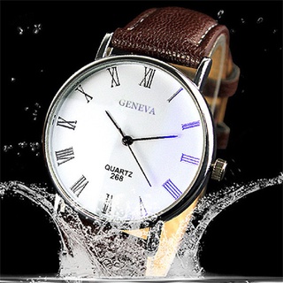 [wangxinpy] hombres reloj números romanos blu-ray correa de cuero sintético cuarzo analógico negocios reloj de pulsera venta caliente