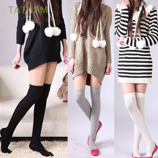 tatham 5 colores largo medias sobre la rodilla calcetines de algodón medias de moda mujeres niñas color sólido caliente muslo alto/multicolor